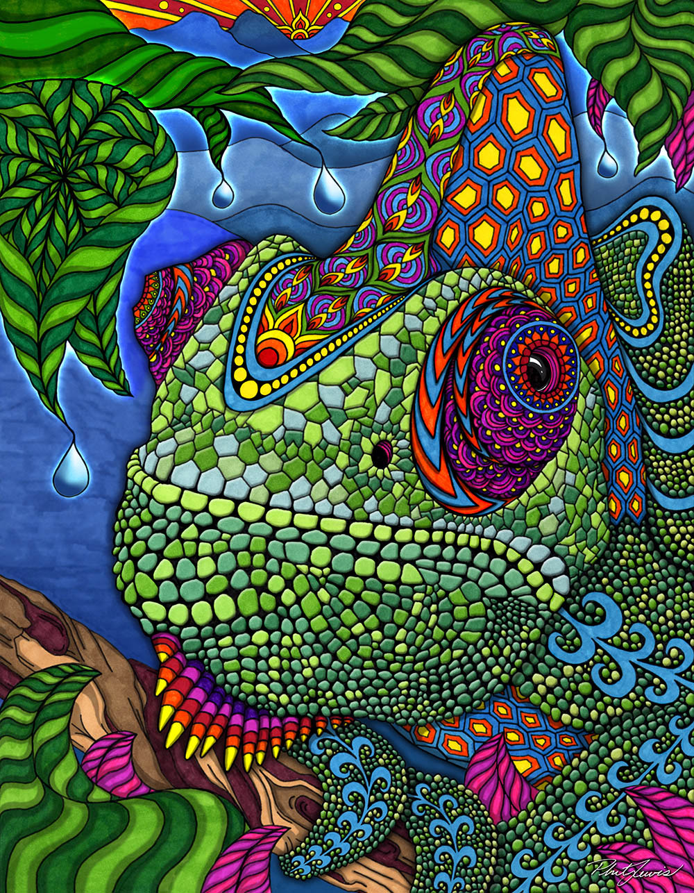 Trippy Chameleon Canvas Print | Visionary Artwork – Phil Lewis Art