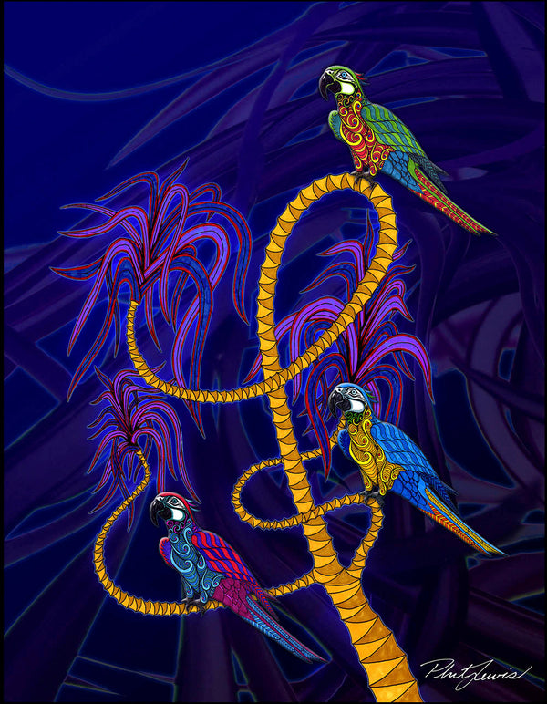 Parrots in a Palm Tree - Print