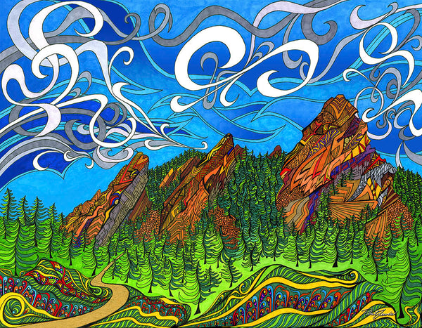 Psychedelic Flatirons Poster | Visionary Artwork – Phil Lewis Art