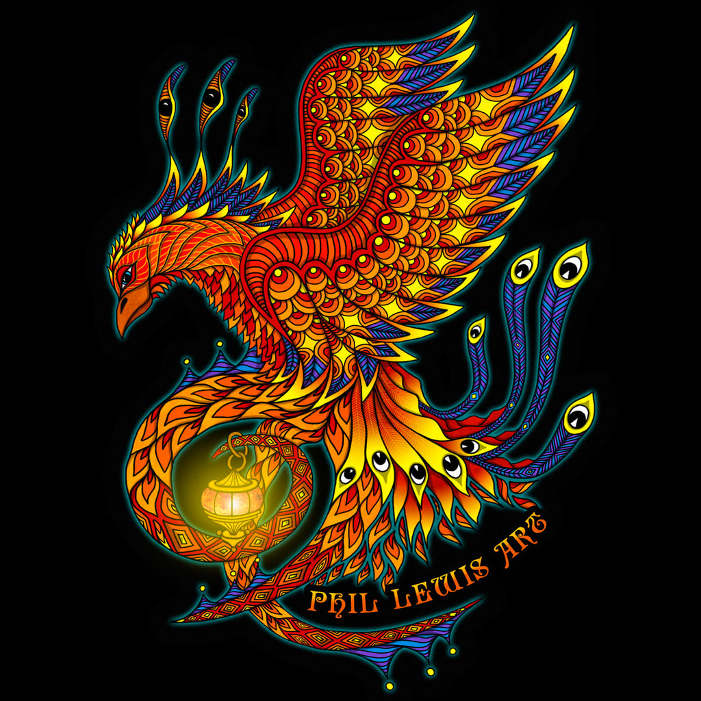 Psychedelic Phoenix Sticker | Visionary Art – Phil Lewis Art